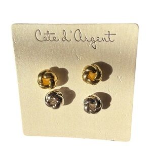 Cote d’ Argent Gold and Silver Knot Earrings Set